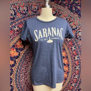 Saranac Brewing T-shirt, Medium. Ladies fitted, heather blue, new without tags